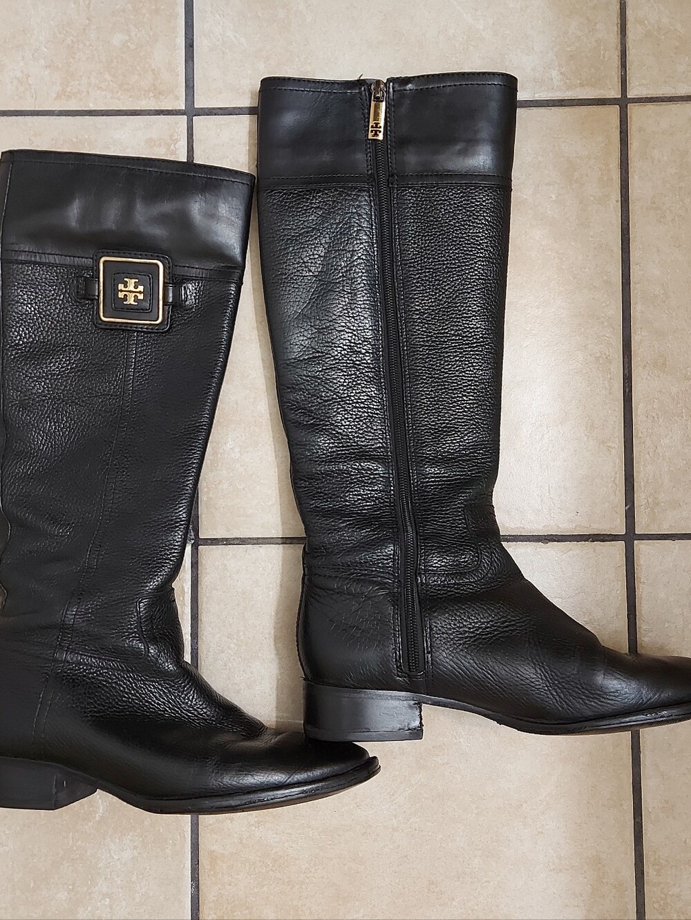 Tory Burch Black Leather Knee-High Riding Boots